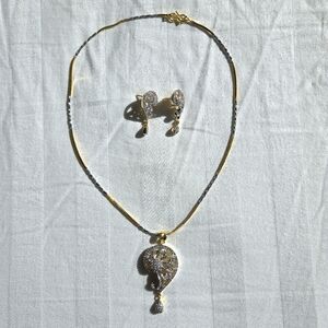 Paisley mixed metal pendant necklace earring set cubic zirconia diamon